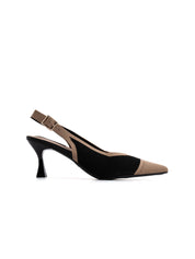 Slingback bicolore con scollatura a V - NERO