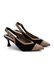 Slingback bicolore con scollatura a V - NERO