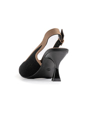 Slingback bicolore con scollatura a V - NERO