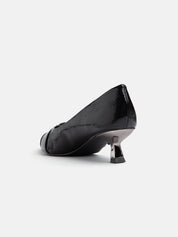 Patent leather pumps with kitten heel and maxi buckle - BLACK