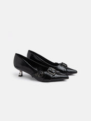 Patent leather pumps with kitten heel and maxi buckle - BLACK