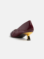 Patent leather pumps with kitten heel and maxi buckle - BORDEAUX