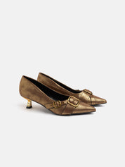 Patent leather pumps with kitten heel and maxi buckle - GOLD/BLACK