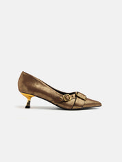 Patent leather pumps with kitten heel and maxi buckle - GOLD/BLACK