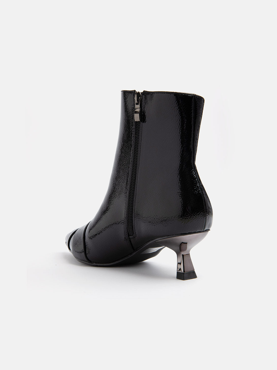 Patent leather ankle boot with kitten heel and maxi buckle - BLACK