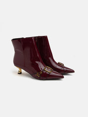 Patent leather ankle boot with kitten heel and maxi buckle - BORDEAUX