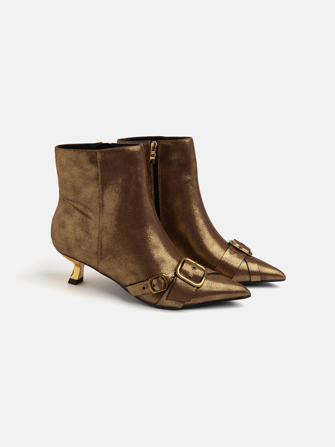 Patent leather ankle boot with kitten heel and maxi buckle - GOLD/BLACK