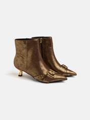 Patent leather ankle boot with kitten heel and maxi buckle - GOLD/BLACK