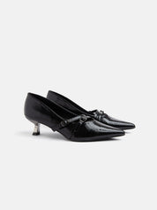 Patent leather kitten heel pumps with mini buckles - BLACK