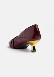 Patent leather kitten heel pumps with mini buckles - BORDEAUX