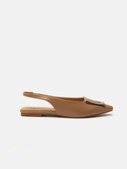 Low slingback with buckle detail - CAMEL