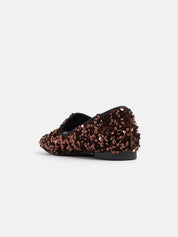 Mocassino basso con paillettes - MARRONE