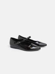 Patent leather ballerina with strap - BLACK PATENT