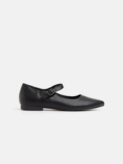 Pointed Toe Ballerina with Strap - BLACK