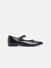 Patent leather ballerina with strap - BLUE