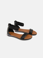 Low sandal with braided band - BLACK