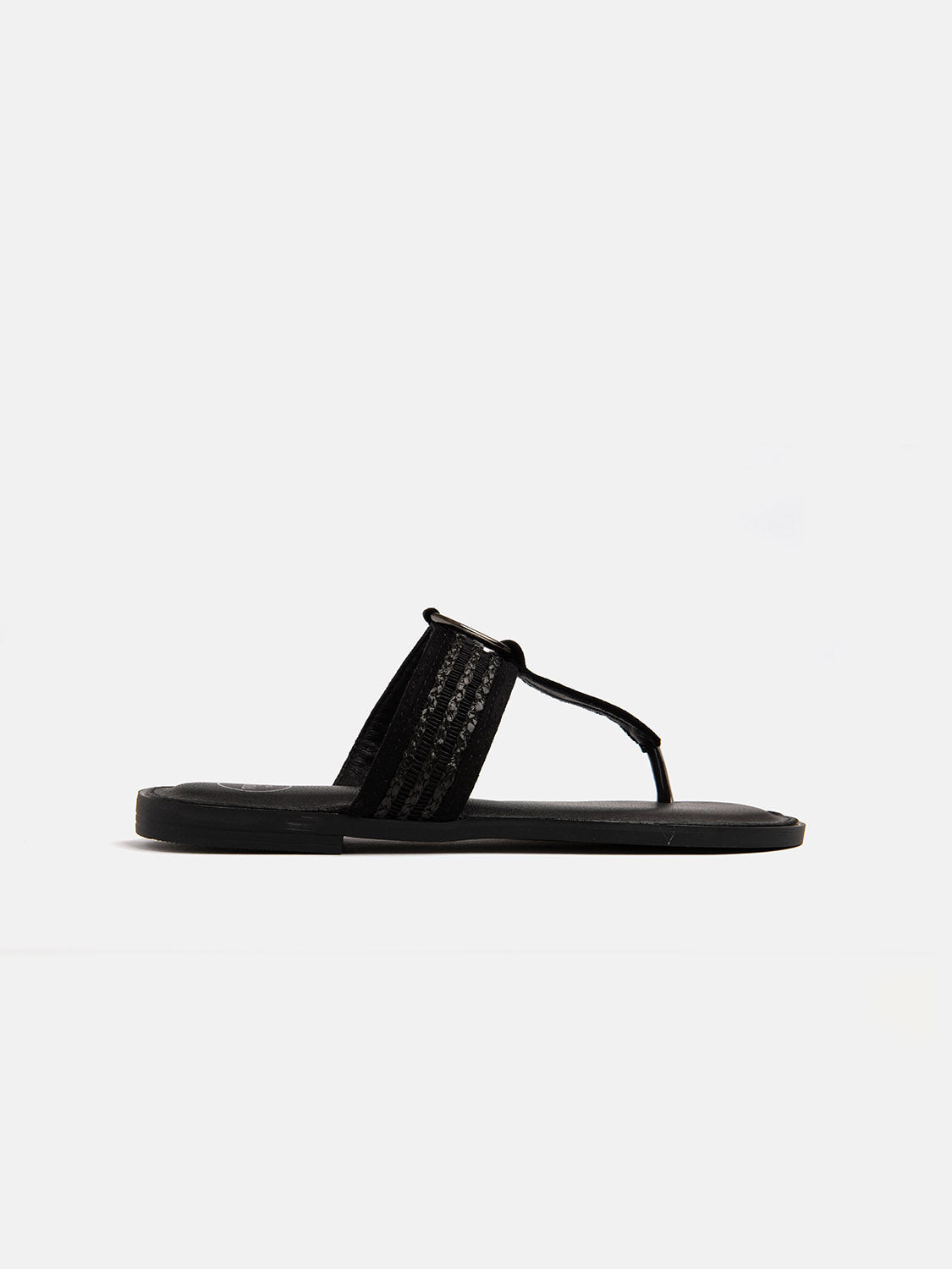 Flip-flop sandal with straw strap - BLACK