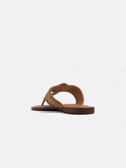 Flip-flop sandal with straw strap - CAMEL