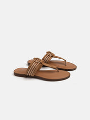 Flip-flop sandal with straw strap - CAMEL