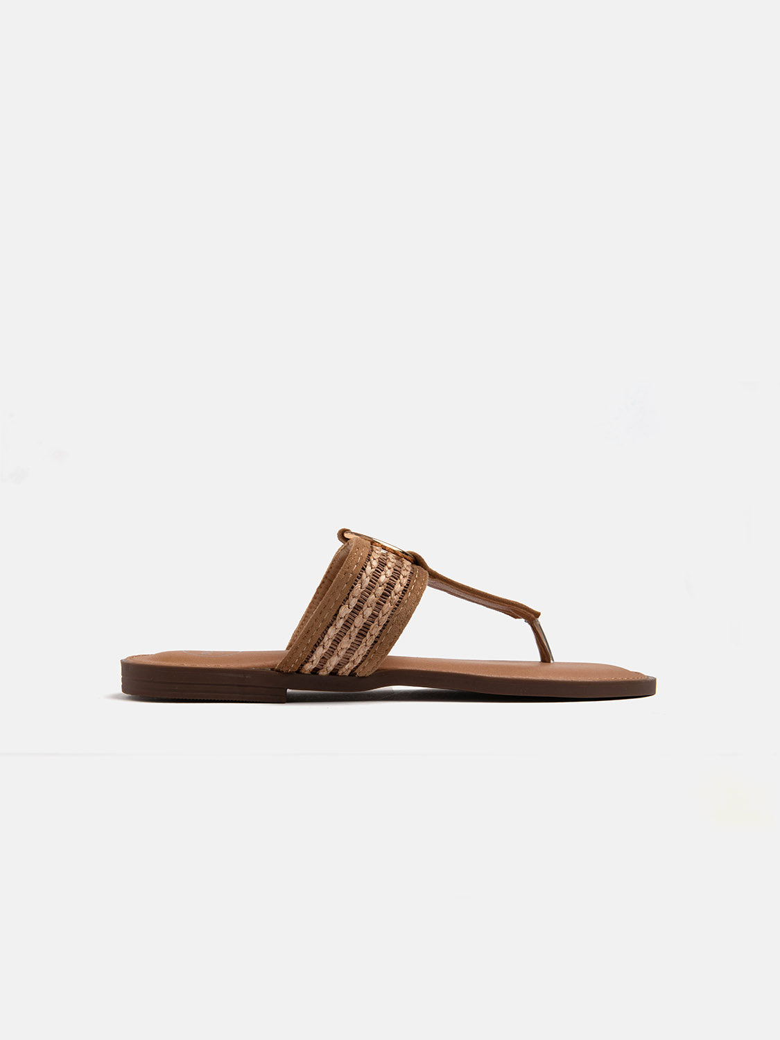 Flip-flop sandal with straw strap - CAMEL