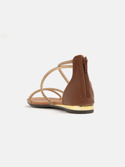 Flat sandal with rhinestone straps - BROWN