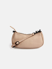 Mini half moon bag with chains and metal finishes - NUDE