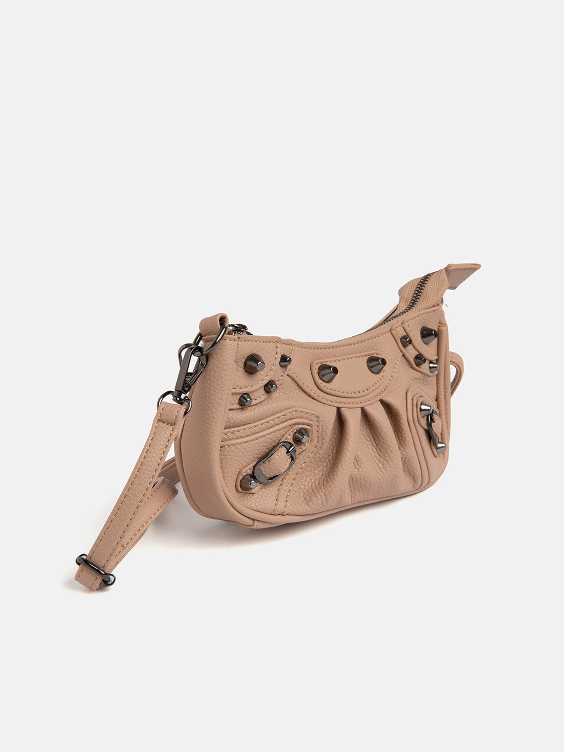 Mini half moon bag with chains and metal finishes - NUDE