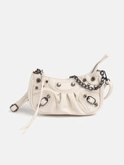 Mini half moon bag with chains and metal finishes - BEIGE