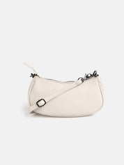 Mini half moon bag with chains and metal finishes - BEIGE