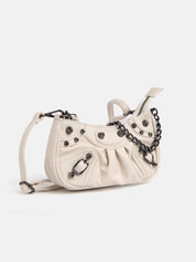 Mini half moon bag with chains and metal finishes - BEIGE