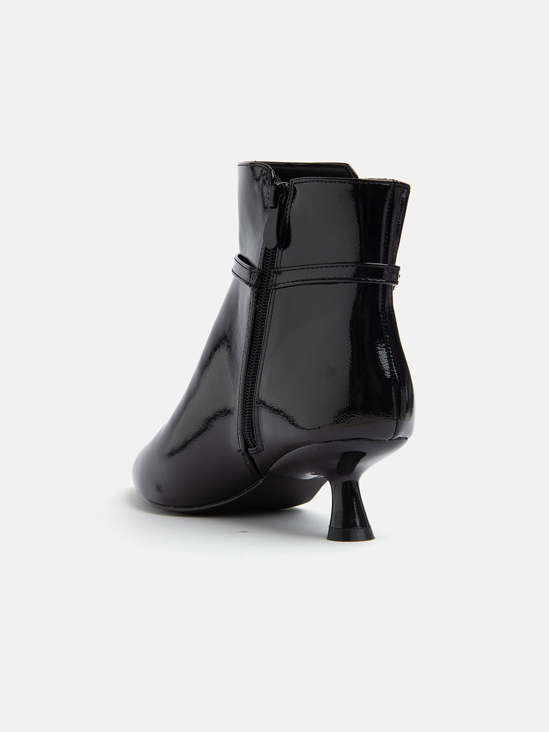 Patent leather ankle boot with buckle - BLACK