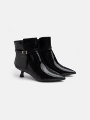 Patent leather ankle boot with buckle - BLACK