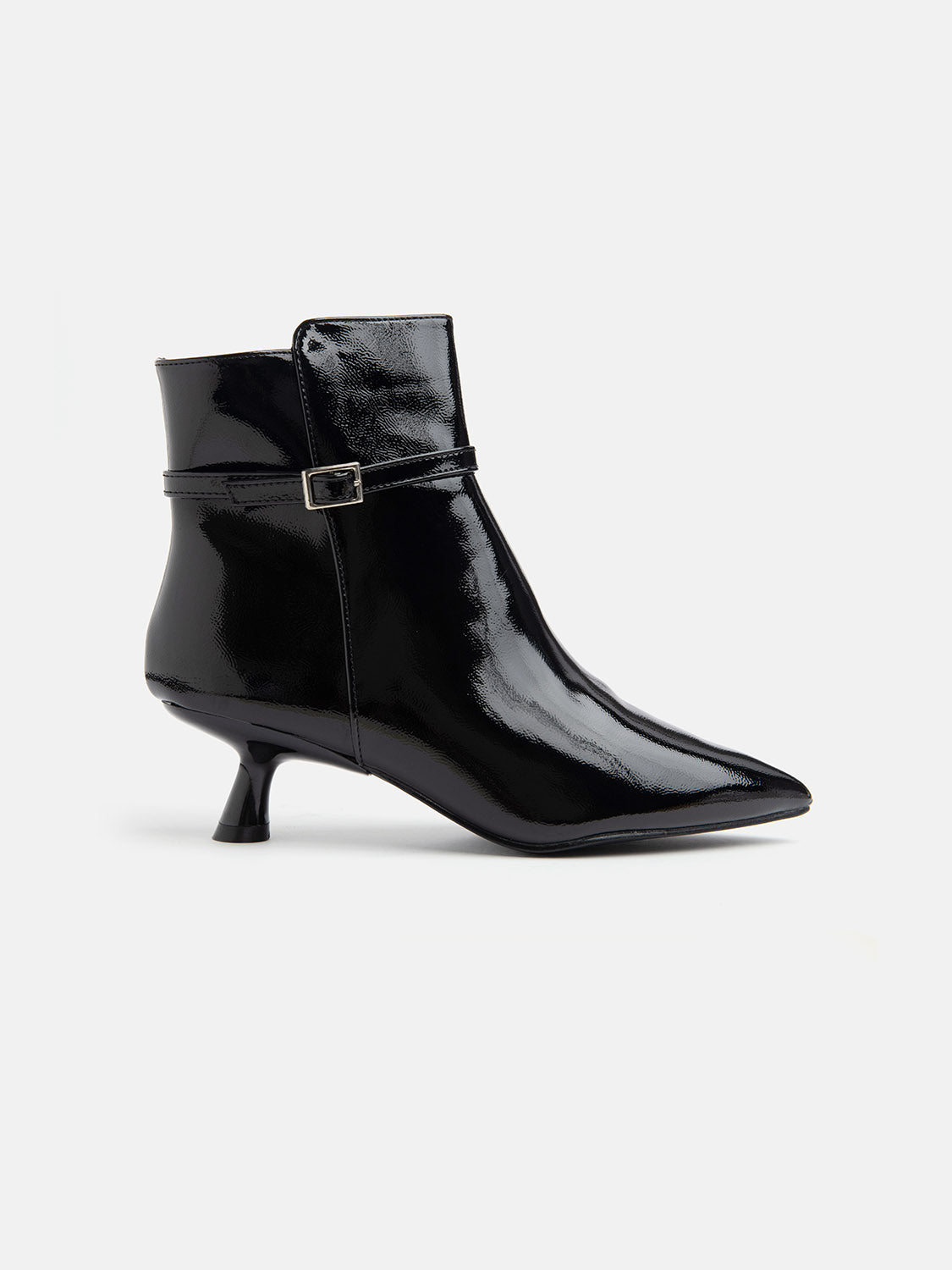 Patent leather ankle boot with buckle - BLACK