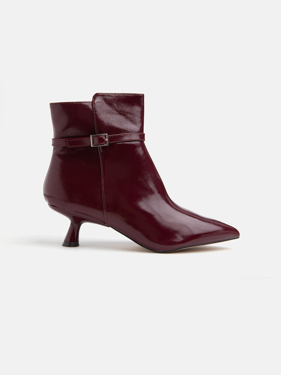 Patent leather ankle boot with buckle - BORDEAUX