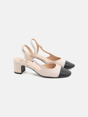 Two-tone pump with strap - BEIGE/BLACK