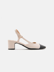 Two-tone pump with strap - BEIGE/BLACK