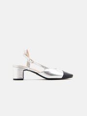 Two-tone pump with strap - SILVER/BLACK