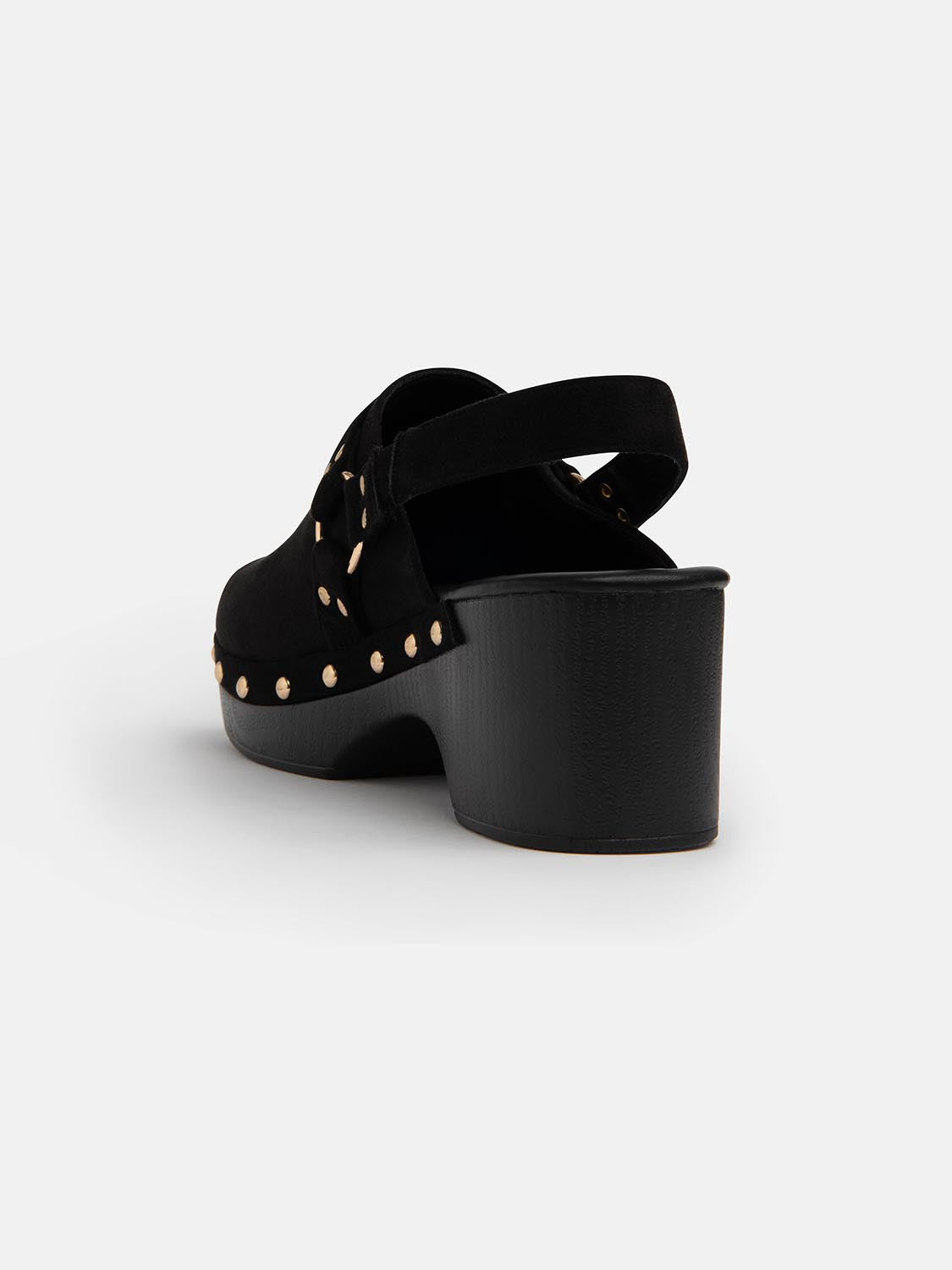 Faux suede clog with strap - BLACK