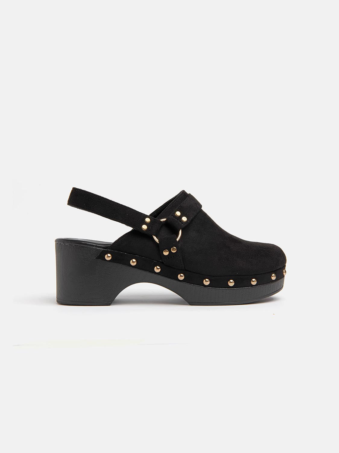 Faux suede clog with strap - BLACK