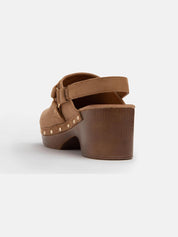 Faux suede clog with strap - CAMEL