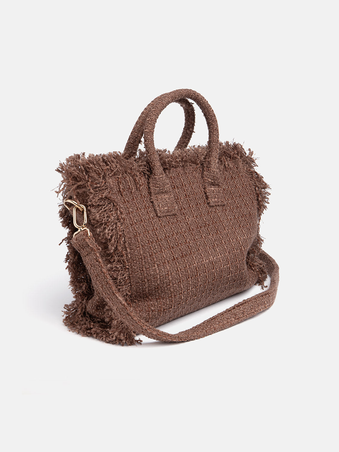 Borsa grande quadrata in peluche con tracolla - BEIGE