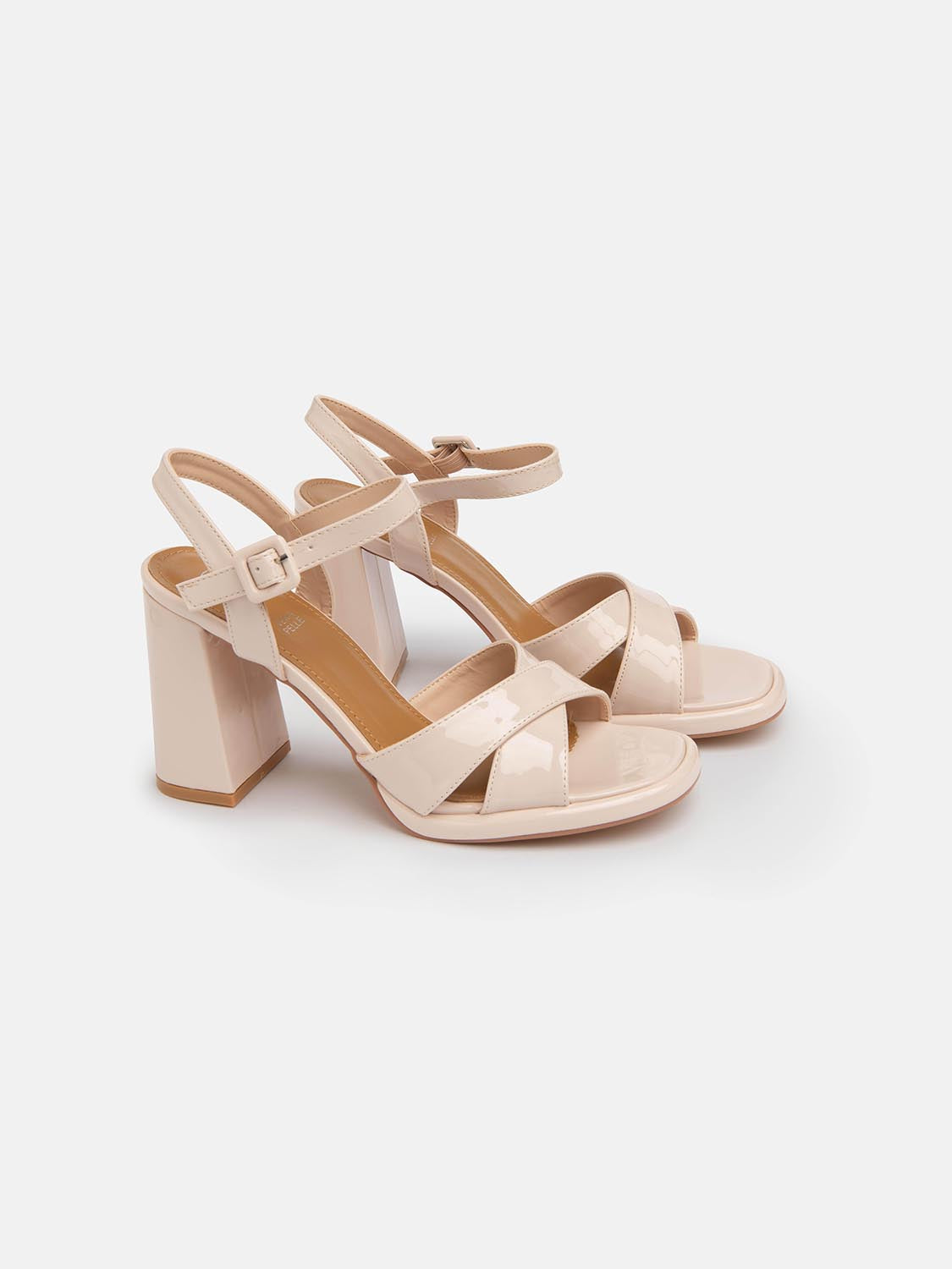 Decolletè con fascette incrociate e tacco ampio - BEIGE