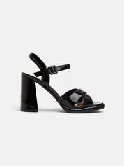 Decolletè with crossed straps and wide heel - BLACK