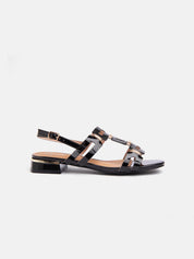 Sandal with pattern and gold inserts - BLACK