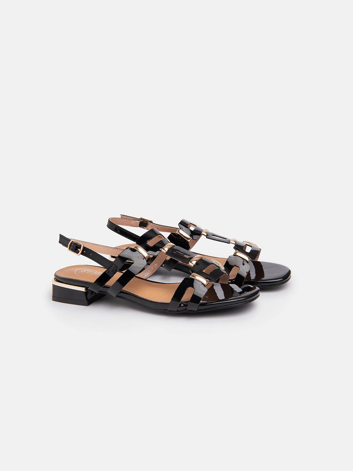 Sandal with pattern and gold inserts - BLACK