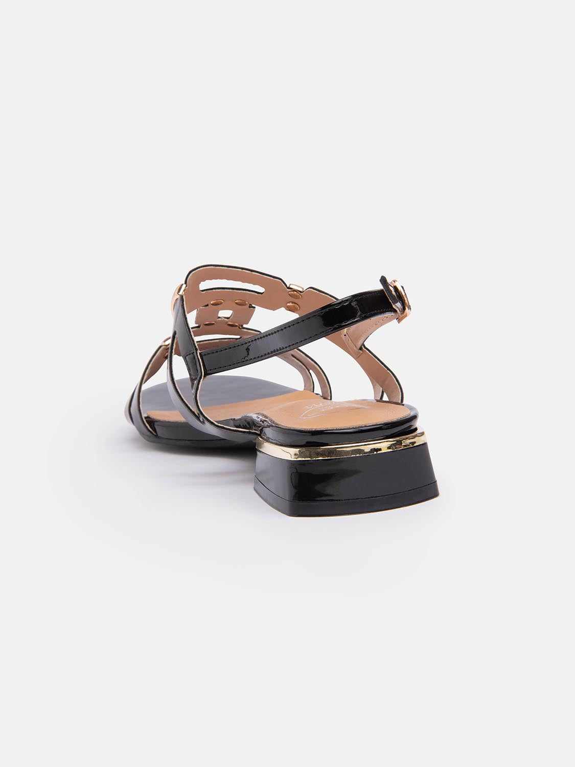 Sandal with pattern and gold inserts - BLACK