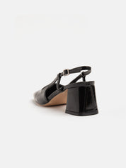 Patent slingback pump with wide heel - BLACK