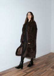 Cappotto lungo in ecopelliccia - MORO