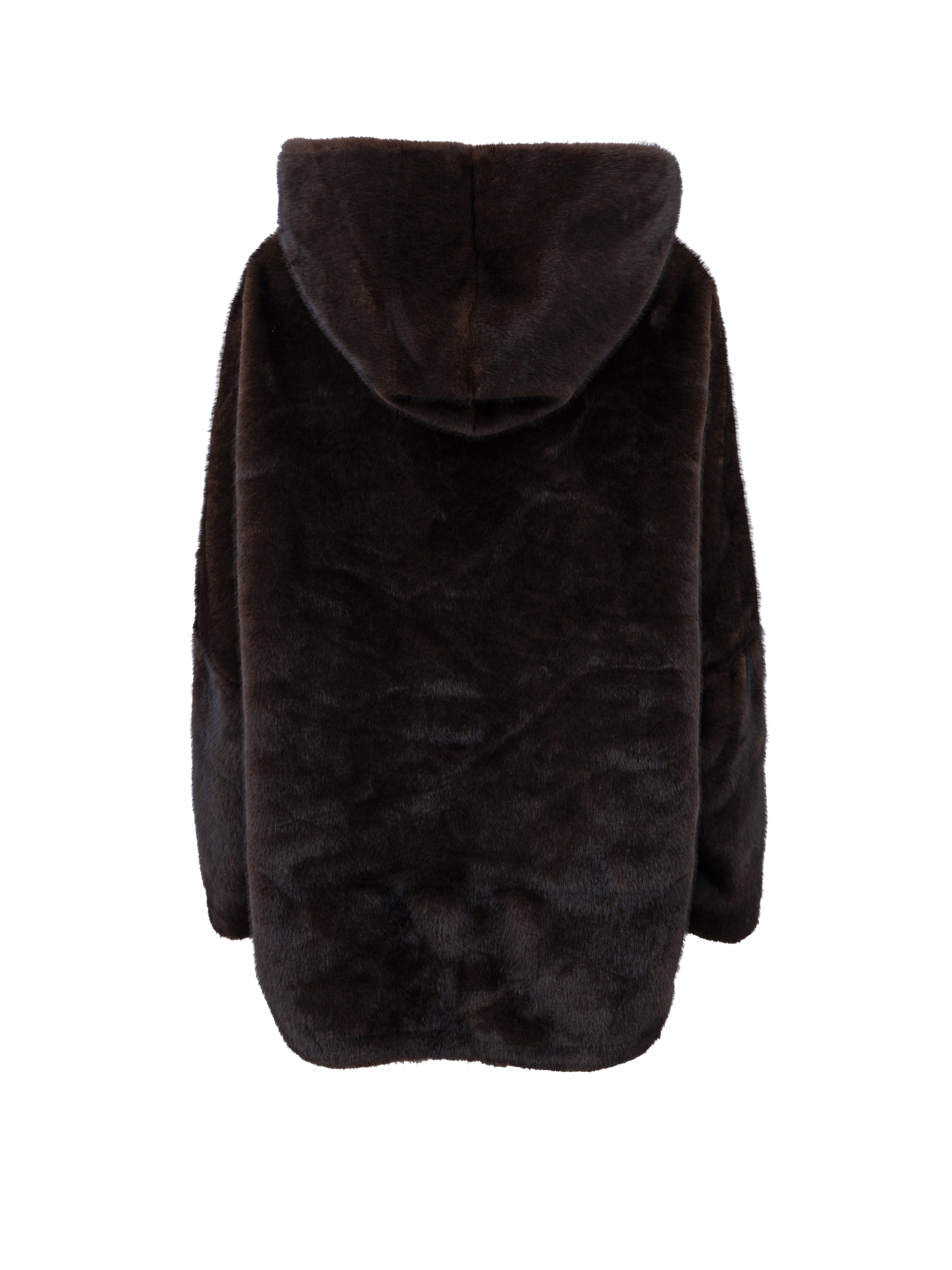 Faux fur jacket with gold detail - BROWN