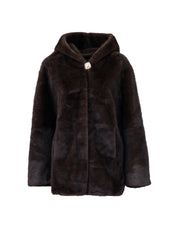 Faux fur jacket with gold detail - BROWN